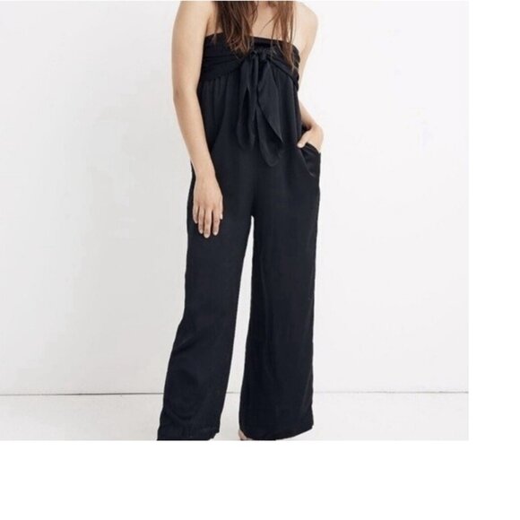 NEW $140 MADEWELL STRAPLESS TIE FRONT JUMPSUIT SATIN BLACK SIZE 2 - Picture 1 of 4